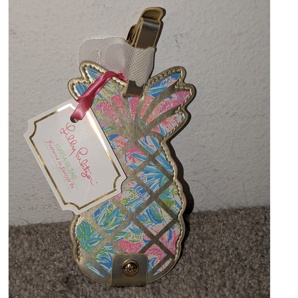Lilly Pulitzer Swizzle In Pineapple Luggage Tag Gold Trim Retired NWT